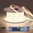 BENLUN 24V COB LED Strip Lights Outdoor Waterproof 65.6FT, 4000K Natural White Dimmable IP67 CRI 93 LED Rope Light with Power Supply for Bedroom Living Room Garden Commercial House