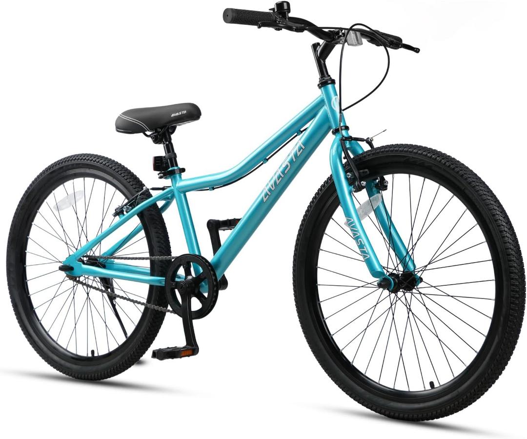 Bilbo 18 20 24 Inch Kids Bike for Boys Girls Youth 5-14 Years Old | Retro Style High Carbon Steel Durable Frame, Adjustable Handlebars and Seat, Dual V-Brakes, Single Speed, Kickstand, 24 Inch with Kickstand