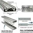 Heavy Duty 28" Drawer Slides, Full Extension Ball Bearing, 500LB Capacity | 76MM Width, 3-Section Design, Industrial Grade Steel, Smooth & Quiet Operation, for Workshop, Garage, Kitchen Cabinets