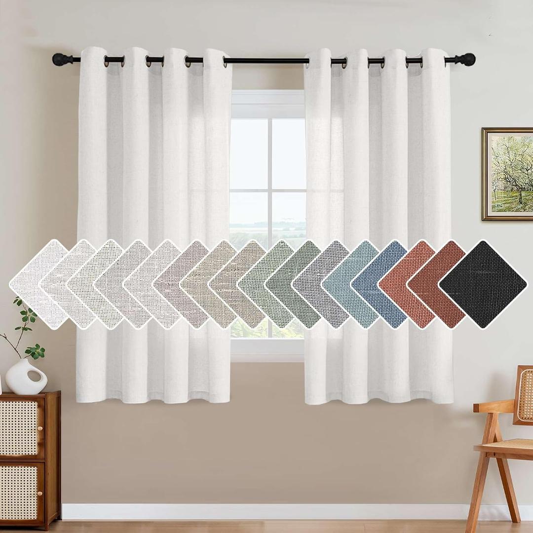 H.VERSAILTEX Elegant Natural Linen Blended Energy Efficient Light Filtering Linen Textured Semi Sheer Curtains/Nickel Grommet Window Treatments Panels/Drapes (Set of 2, Heathered White, 52" x 54")