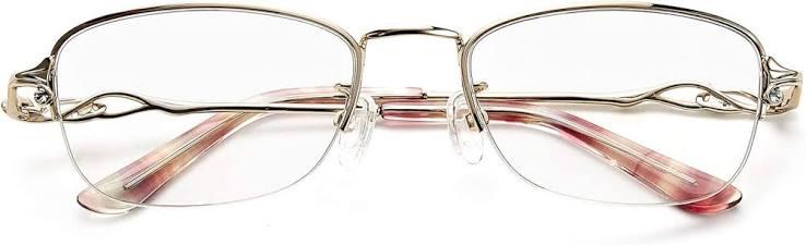 Progressive Multifocal Computer Reading Glasses Half-rimless Presbyopic Eyewear Blue Light Blocking Multifocus Readers Eyeglasses Women (Golden, 1.50)