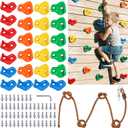 SEKKVY 25 Rock Climbing Holds With 6.56Ft Knotted Rope, Kids Holds for Indoor Outdoor Play Set, Wall Kit With Mounting Hardware, Multi-Color