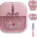 VIVIYA Collapsible Foot Bath Spa with heat and Massage Rollers, Foldable Foot Soak Tub with Bubbles Jets and LED light, Pedicure Foot Spa Massager with Foot Scrubber for Home Use (Pink)
