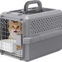 RIZZARI Grey Small Hard Sided Pet Carrier, Portable Ventilated Travel Crate with Metal Door and Handle for Small Dogs and Cats, Perfect for Car Rides, Vet Visits and Daily Use