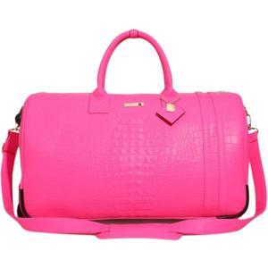 Tote&Carry Apollo 2 Large Rolling Duffle Bag with Wheels, Carry-On Roll Duffel for Travel, Gym, Sports, Daily, Weekend & All-Purpose Use for Men & Women (Crocodile Skin, Neon Pink)