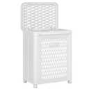 VECELO Rolling Laundry Hamper with Wheels and Lid, Foldable Plastic Laundry Basket with Handle, Rolling Divided Laundry Cart for Small Spaces, Laundry, Bathroom, Bedroom, White (100L)
