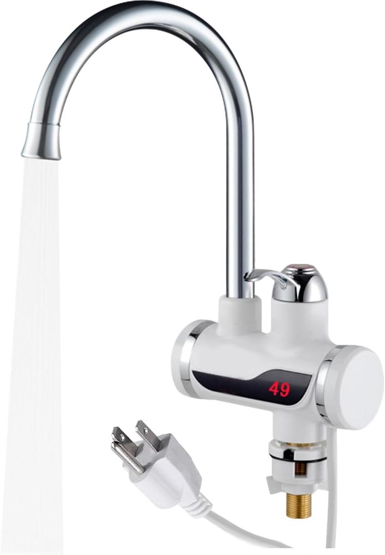 110V Instant Tankless Electric Water Heater Faucet 360 Rotating Hot Water Faucet with LED Digital Display Fast Heating Tap for Kitchen Bathroom Big Under Bend