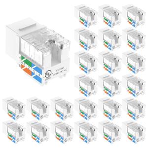 VCE UL Listed 10Gbps Cat6 Keystone Jack Insert 25Pack, 90 Degree Punch Down RJ45 Keystone Jack Adapter Slim Profile for Patch Panel and Wall Plate