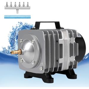 Aquarium Air Pump with Aluminum Housing, Commercial Air Pump with 6-Outlet Air Manifold, Pond Aerator Fish Tank Bubbler for Aquarium, Pond, Hydroponics (1000GPH-30W) Silver