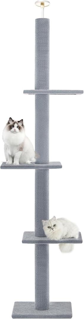 Max & Marlow Cat Tree Floor to Ceiling Cat Tower Height 95-108" Adjustable Kitten Tree Tall Climbing Tree with Carpet Scratching Post and Mat Cat Pole for Indoor Cats,Light Grey