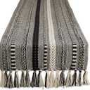 DII Farmhouse Braided Stripe Table Runner Collection, 15x72 (15x77, Fringe Included), Black