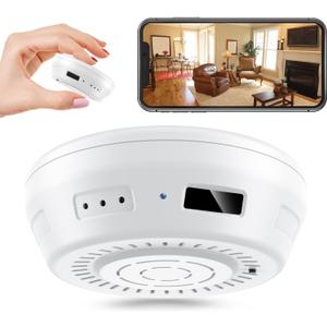 Hidden Camera Smoke Detector Wireless WiFi - Nanny Cams with Cell Phone App - 180 Days Battery Power, Night Vision, Motion Detection, Sideways Lens for Indoor Security, No Audio