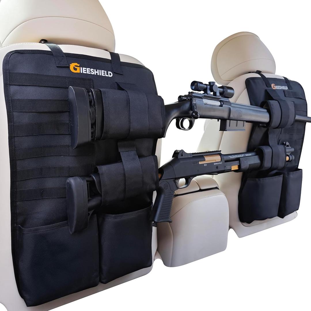 Truck RackSet of 2, Seat Back Rack with Adjustable Straps, 600D Oxford Cloth, Universal Rifle Holder, PVC Coated, Secure Storage Pockets for Hunting Gear, Easy to Install Vehicle Rack (Black-Large_1)