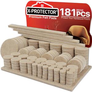 Felt Furniture Pads X-PROTECTOR 181 PCS Premium Furniture Pads - Felt Pads Furniture Feet Best Wood Floor Protectors - Protect Your Hardwood & Laminate Flooring! (181 PCS Beige, Round & Square)