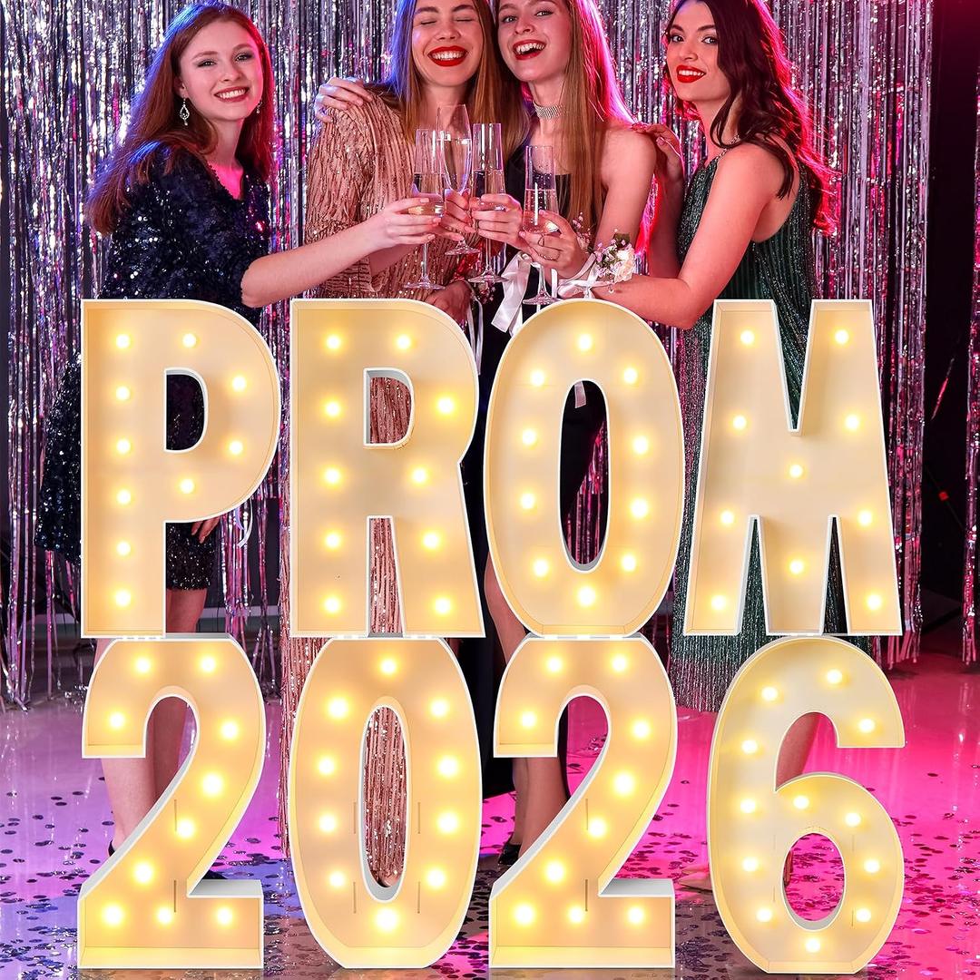 4 ft Graduation 2026 Marquee Decorations Light up Grad Prom Letter Numbers Sign Graduation Party Decorations Balloon Frame with Bracket for Class of 2026 Middle High School College(Prom 2026)