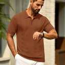 Cotrasen Mens Short Sleeve Knit Polo Shirts Regular Fit Collared T-Shirts Casual Lightweight Golf Polo (Brown, XXL)