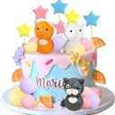 Cat Cake Toppers Clay Figurines Yellow Pink Purple Ball Cake Decorations for Cat Theme Birthday (Style 01)