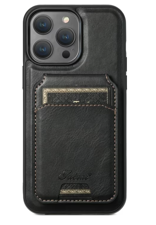 for iPhone 15 Pro Max Wallet Case Compatible with Magsafe, RFID Blocking Magnetic Card Holder Detachable Kickstand Detachable Shockproof Phone Cover, Black