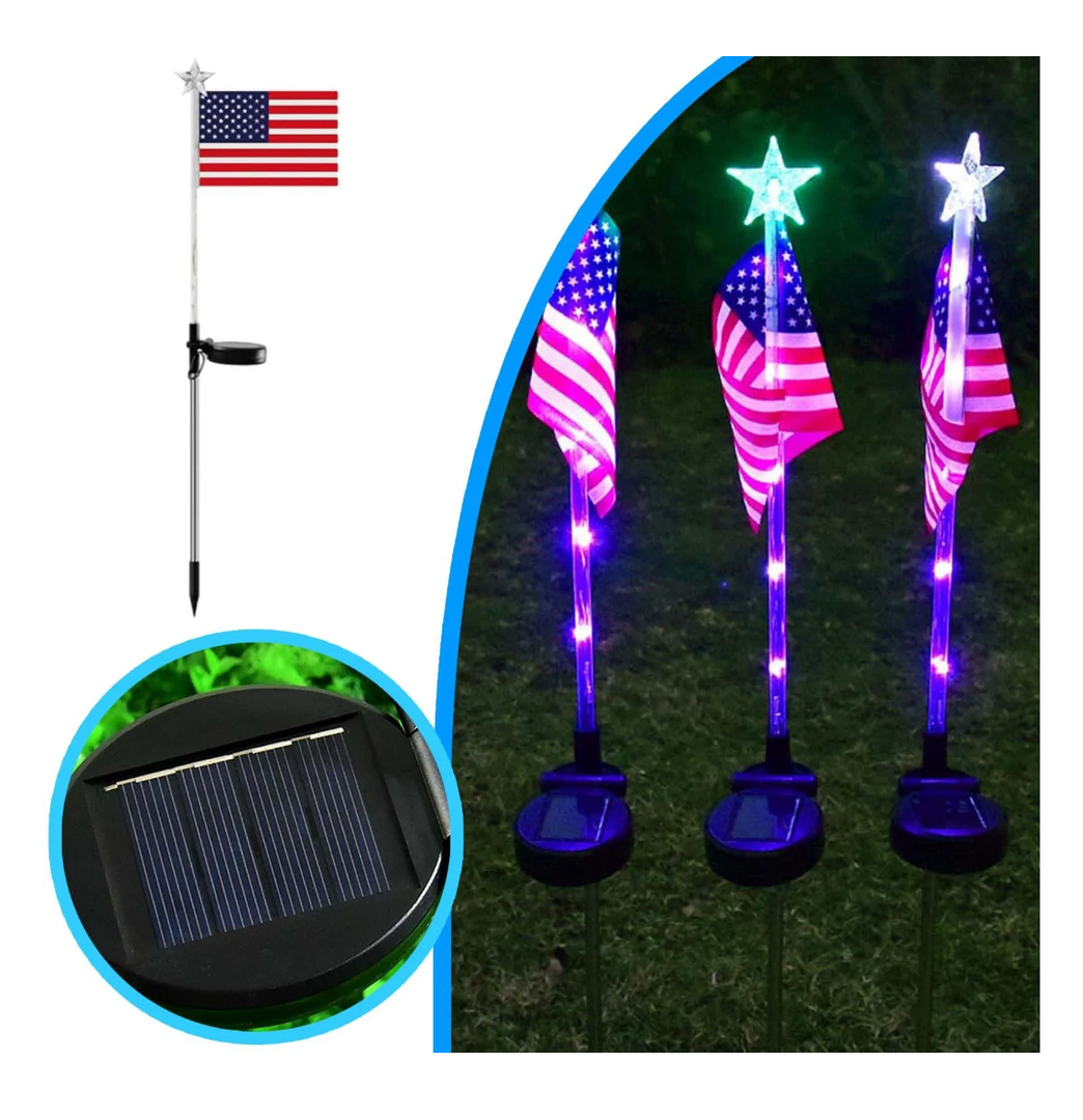 4PCS American Flag Solar Lights - 25 Inch Waterproof LED Patriotic Garden Stakes with Color Changing Stars - 4th of July Decor for Lawn, Patio & Pathway (Multi-Color)