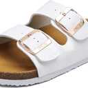 ONCAI Womens Flat Slide Sandals with Arch Support 2 Strap Adjustable Buckle Slip on Slides Shoes Non Slip Rubber Sole (8, White Floral)
