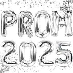 algpty Prom 2025 Balloons Silver 32 Inch Giant - Prom 2025 Decorations Decor for Graduation Party Foil Mylar Balloons Banner Sign