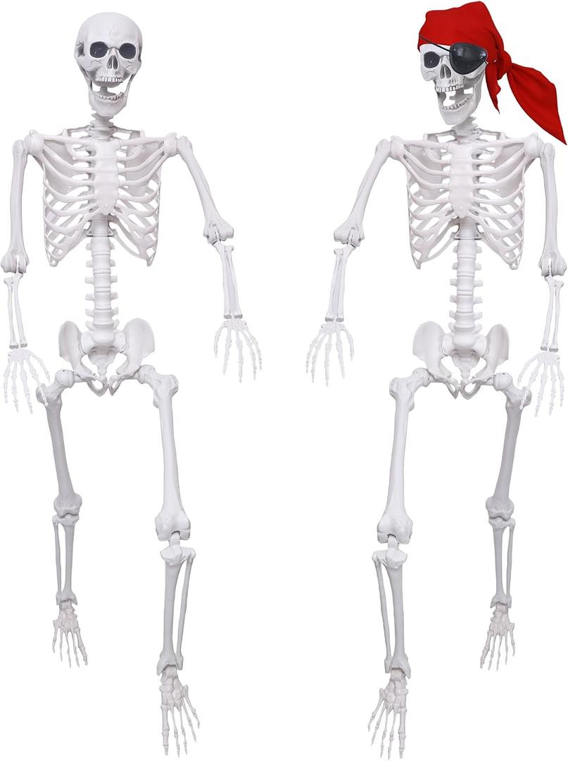 2 Pack 5.4Ft Halloween Skeletons Posable Skeletons Life Size Full Body Bones with Movable Joints for Halloween Decorations White