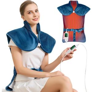 Portable Heating Pad  Heated Weighted Blanket for Neck, Shoulders & Back  Extra Large 25"x37" Full Back Heating Pad  Electric Blanket for Muscle Relaxation & Cramps  Washable with Auto Shut-Off (Blue)