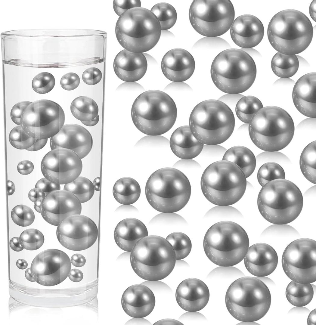 100PCS Silver Grey Faux Pearls Beads for Centerpiece Vases, Vase Filler Faux Pearls, No Holes Filler Beads for Party Anniversary Birthday Wedding Table Decor, 14/20/30mm
