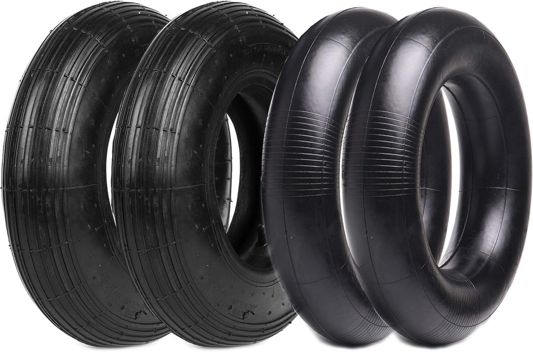 (2-Set) AR-PRO 4.80/4.00-8" Tire and Inner Tube Set - Universal Replacement Tires and Inner Tubes with 15.5" Outer Tire Diameter and 4.80" Tire Width - Fits on Dollies, Trolleys, Wagons, and More