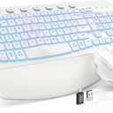 SABLUTE Ergonomic Wireless Keyboard and Mouse Combo - Wave Keyboard with Soft Leather Wrist Rest, Resistant Keys, RGB Backlit Rechargeable Set for PC/Mac/Chromebook (White)