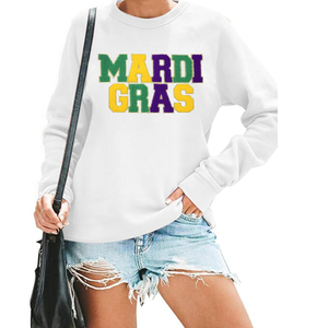 FAYALEQ Mardi Gras Sweatshirt for Women Carnival Outfit Shirt Parade Costume Shirt Funny Holiday Tie Dye Long Sleeve Tops 2XL