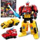 QUANTUM HEROES DINOSTER Transforming Toys, 2-in-1 Transforming Robot Raptor Tron, 7.48-inch Action Figure Children's Robot Toy, Cool Transforming Toys for Boys and Girls Age 5+, Red and Yellow