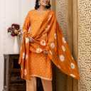 JG JAI GOVINDAM Indian Kurtis for Women Salwar Kameez Suit Set Indian Dresses Chikankari White Kurti Pant & Dupatta Set (Orange, XXL)