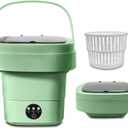 Portable Washing Machine, Foldable Personal Washer w/Integrated Drain Pipe and Spin Basket for Light Clothes, 3 Cleaning Modes, Blue Light Collapsible Laundry for Travel, RV, Baby Clothes