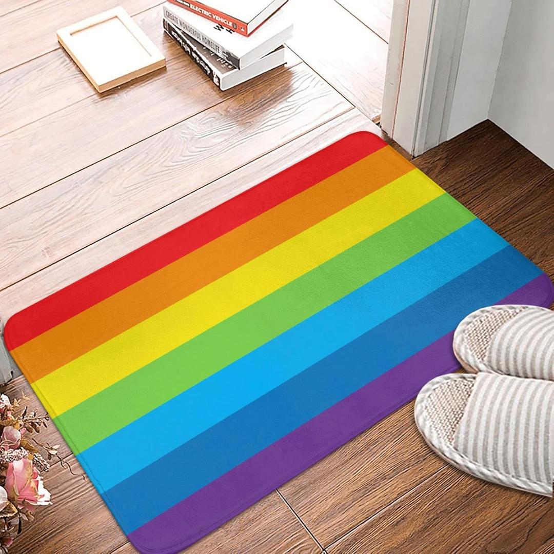 Rainbow Bath Mat, Bathroom Rug, Washable Microfiber Soft Doormats Shower Mat, Rainbow Home Decor Non-Slip Super Absorbent