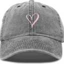 Hand Drawn Heart Hat Womens Embroidered Baseball Cap (Gray)