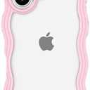 Anuck for iPhone 16 Plus Case Wavy Edge Clear Back Design, Anti-Slip Grip Cute Wave Curly Frame Shape Shockproof Soft TPU & Hard Bumper Protective Phone Case Cover for Women Girls, Pink, Pack of 3