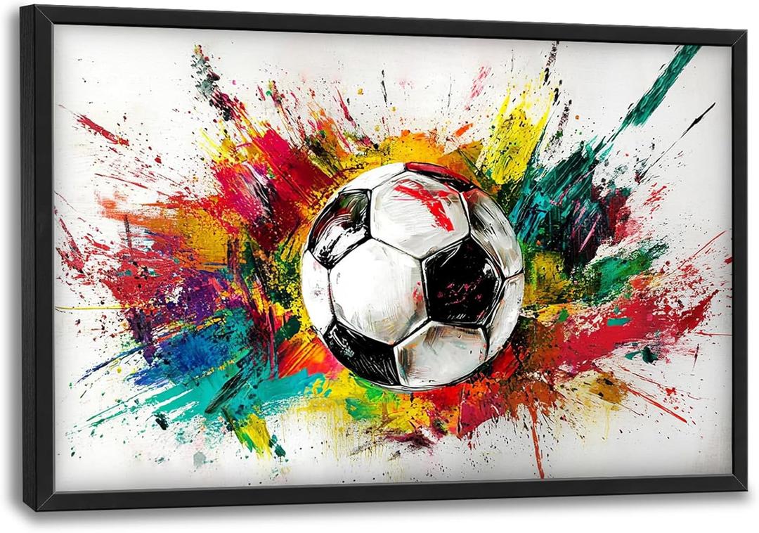 Large Framed Soccer Wall Art,Graffiti Decor Canvas Print 36" L x 24" W