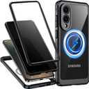 Magnetic for Samsung Galaxy S25 Edge Case, Built-in 9H & Privacy Tempered Glass Screen Protector, [Military Grade Protection] Full Body Shockproof Anti Spy Phone Case for S25 Edge, Black