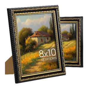 upsimples 8x10 Picture Frame with Real Glass, Ornate Vintage 8 x 10 Photo Frames for Wall Decor or Tabletop Display, Black and Gold, 2 Pack