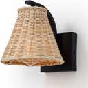 Boho Rattan Wall Sconce, Wrapped Wall Light Fixture with Hand Woven Wicker Lamp Shade, Hardwired Rustic Farmhouse Bedside Wall Mount Lighting Fixtures for Bedroom Living Room Hallway Bathroom Kitchen