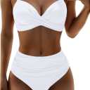 Aqua Eve Women Underwire Bikini High Waisted Bathing Suit Tummy Control Two Piece Swimsuit (Large, White)