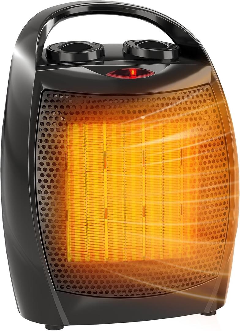 Garvee Portable Electric Space Heater - 1500W/750W Thermostat, 2-in-1 Fast Heating Ceramic Desk Heater & Fan, Safe Quiet <45 dB for Office, Room, Under Desk Use, Tip-Over Overheat Protection, Black
