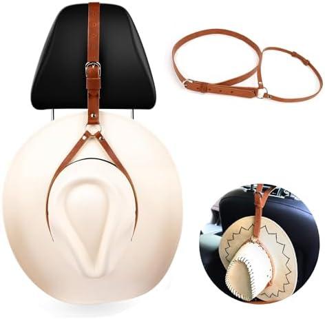 3 x HIASTRA Cowboy Hat Holder for Your Vehicle, Leather Cowboy Hat Mounts for truck, Cowboy Hat Rack for Pickup Truck Keep Your Hat Securely, Brown