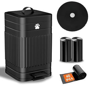 Kopuncare Dog Poop Trash Can Outside, 5L/1.3Gal Metal Dog Waste Trash Can with Lid, Foot Pedal, Pet Waste Container with 40 Bags, Poop Bucket with Lid Soft Close for Pet, Black