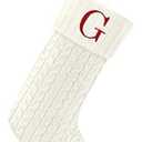 20 Inches Christmas Stockings with Initials,Knit Embroidered Letter White Christmas Stocking,Monogram Christmas Stocking for Famliy Holiday and Xmas Tree Fireplace 