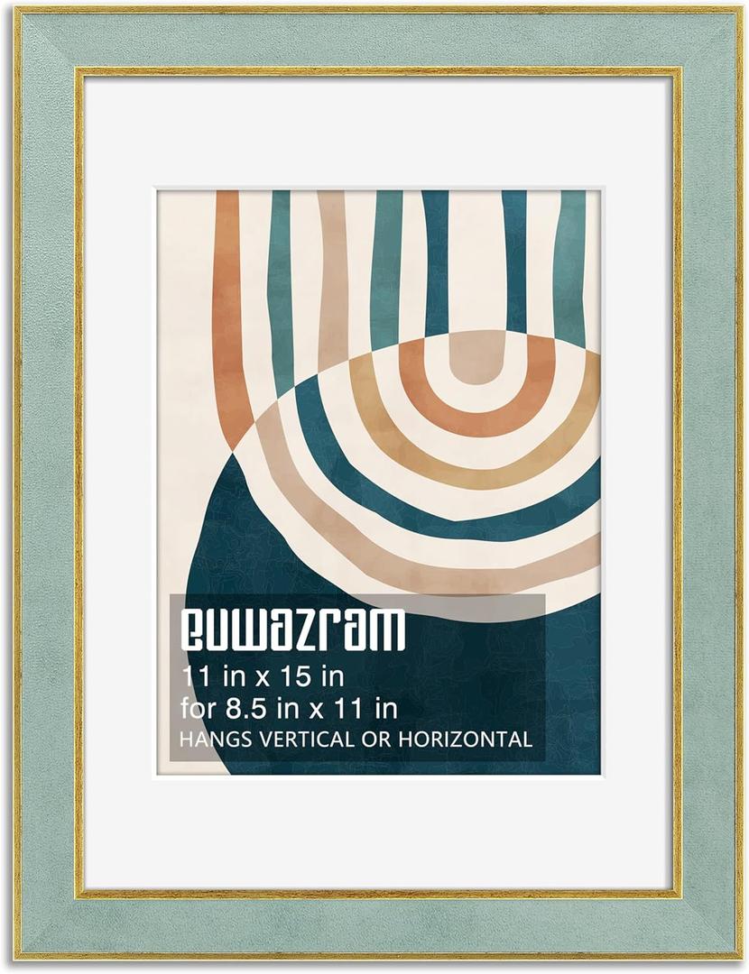 Suede 11x15 Frame - Single Frame, Christmas Elegant Mint 11 x 15 Poster Frame with Mat for 8.5x11, 11x15 Picture Frames for Artwork, Puzzles, Photos and Movie Posters