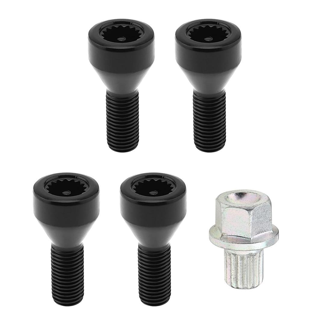 5pcs 36136786419 M12x1.5mm Wheel Lock Set Lug Nuts Bolts Fit for BMW Z4 Z3 M6 M3 650i 535i 528i 525i 335i 328i 330i Mini Cooper with Master Key, Black Anti-Theft Wheel Stud Bolt Locks