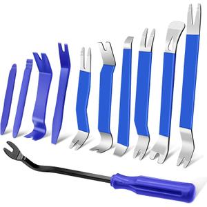 11 PCS AutoTrim Removal Tool Kit, Metal Pry Tool Auto Fastener Remover Pry Bar Set Trim Remover Kits for Vehicle Door Panel, Audio Radio Panel, Dashboard Repair Kit Blue
