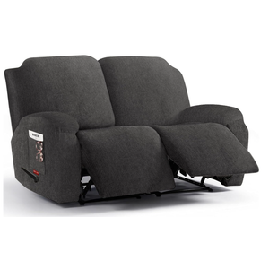 4 Pieces Stretch Recliner Loveseat Covers - Plush Fabric Slipcovers & Durable Furniture Protectors with Elastic Bottom for Kids and Pets (2 Seater, Dark Gray)